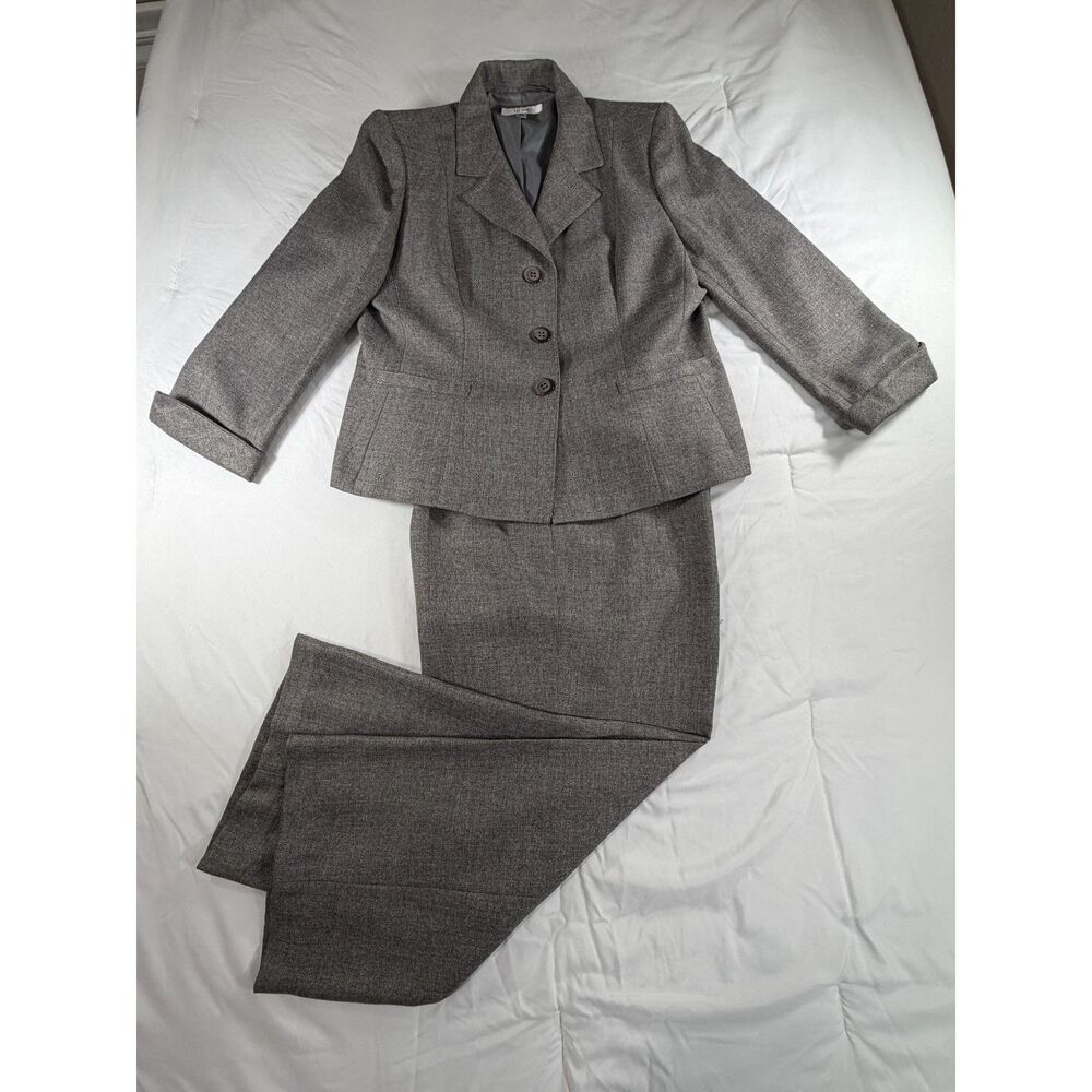 Le Suit Gray Blazer and Pant Suit Set 16 Petite
